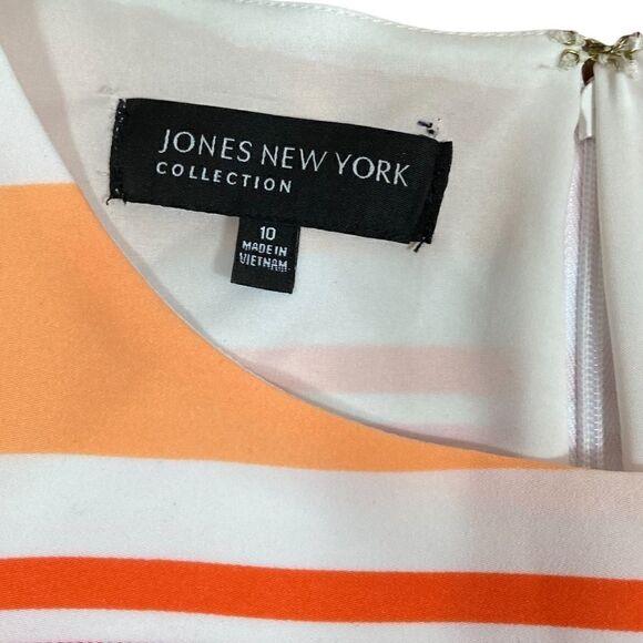 Jones New York orange, pink and  navy striped short sleeve dress, size 10 - Picture 5 of 8